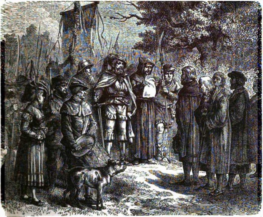 Ciudadanos capturados llevados ante el líder anabaptista durante la rebelión de Münster.