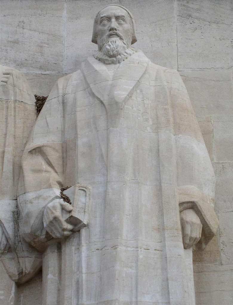 Estatua de John Knox en el monumento del Muro de la Reforma en Ginebra