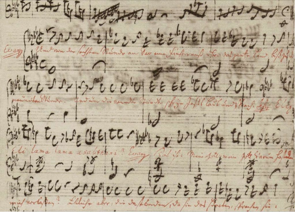 Autógrafo de Bach del recitativo con el texto del evangelio de la muerte de Cristo de la Pasión de San Mateo
