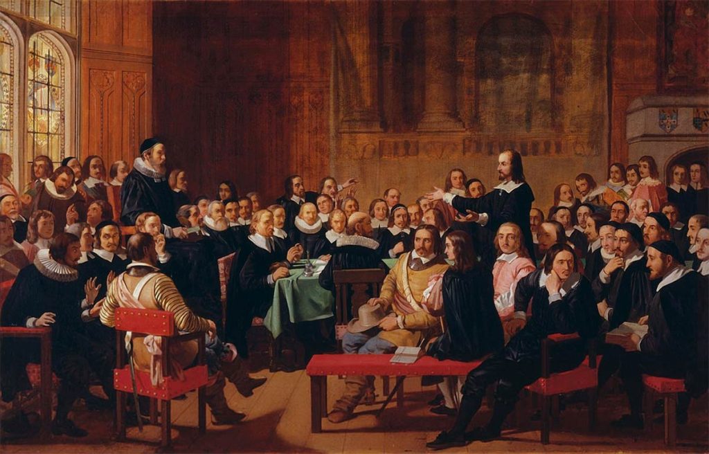 Cuadro que representa una controversia dentro de la Asamblea de Westminster sobre el gobierno de la iglesia presbiteriana
