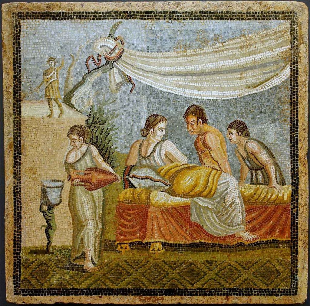Mosaico de Centocelle que representa una escena de amor en la Roma del siglo I.