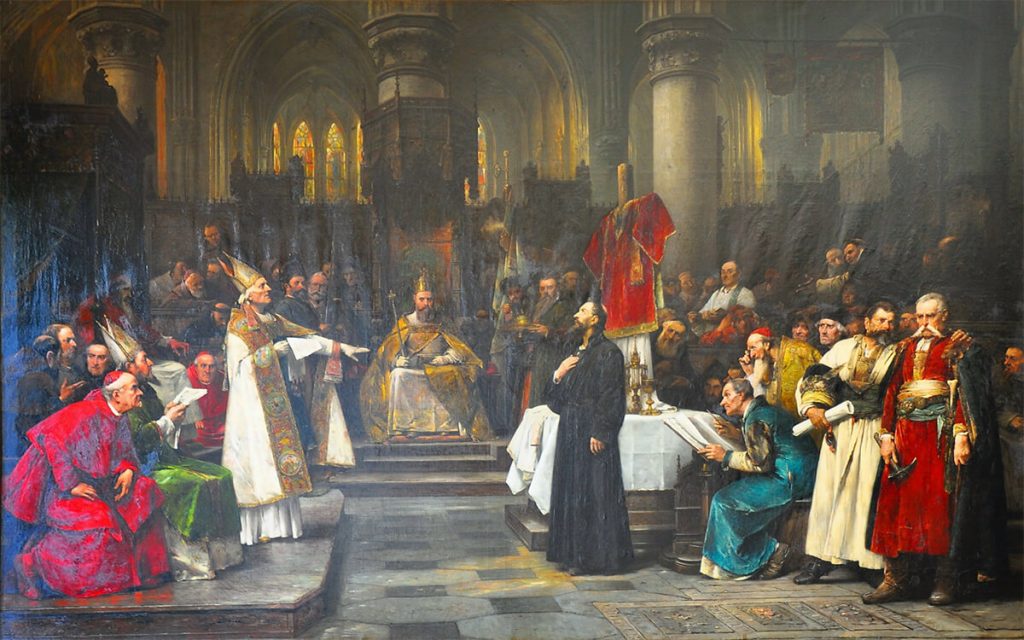 Jan Huss compareciendo en el Concilio de Constanza.