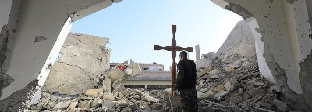 Iglesia cristiana siria destruída devido a la guerra civil.