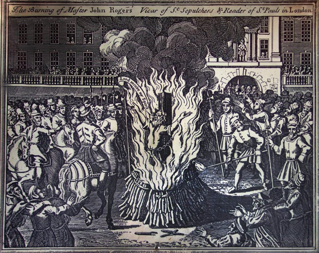 Ilustración de la quema de una protestante.