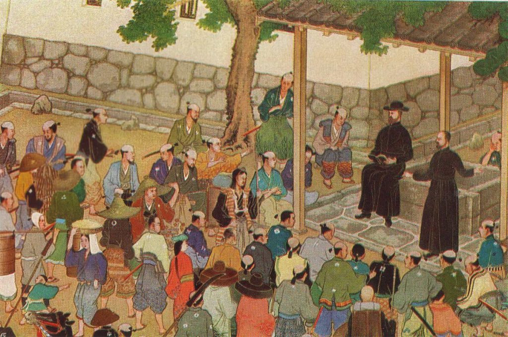 Ilustración de misioneros católicos en Japón.
