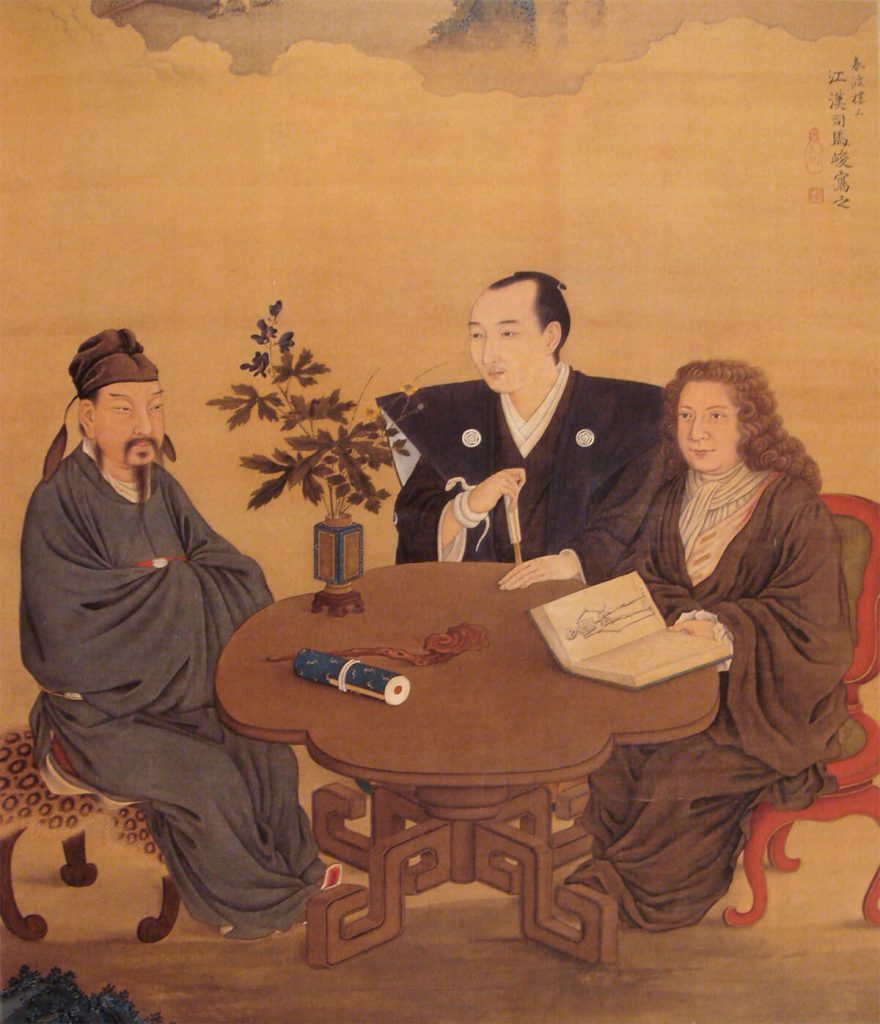 Representación de una reunión de Japón, China y Occidente