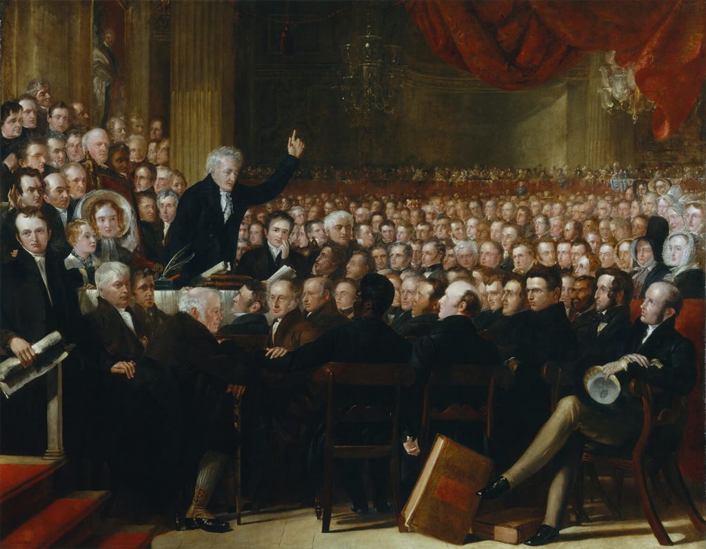 Thomas Clarkson hablando en la Convención de la Sociedad contra la Esclavitud de 1840 por Benjamin Robert Haydon