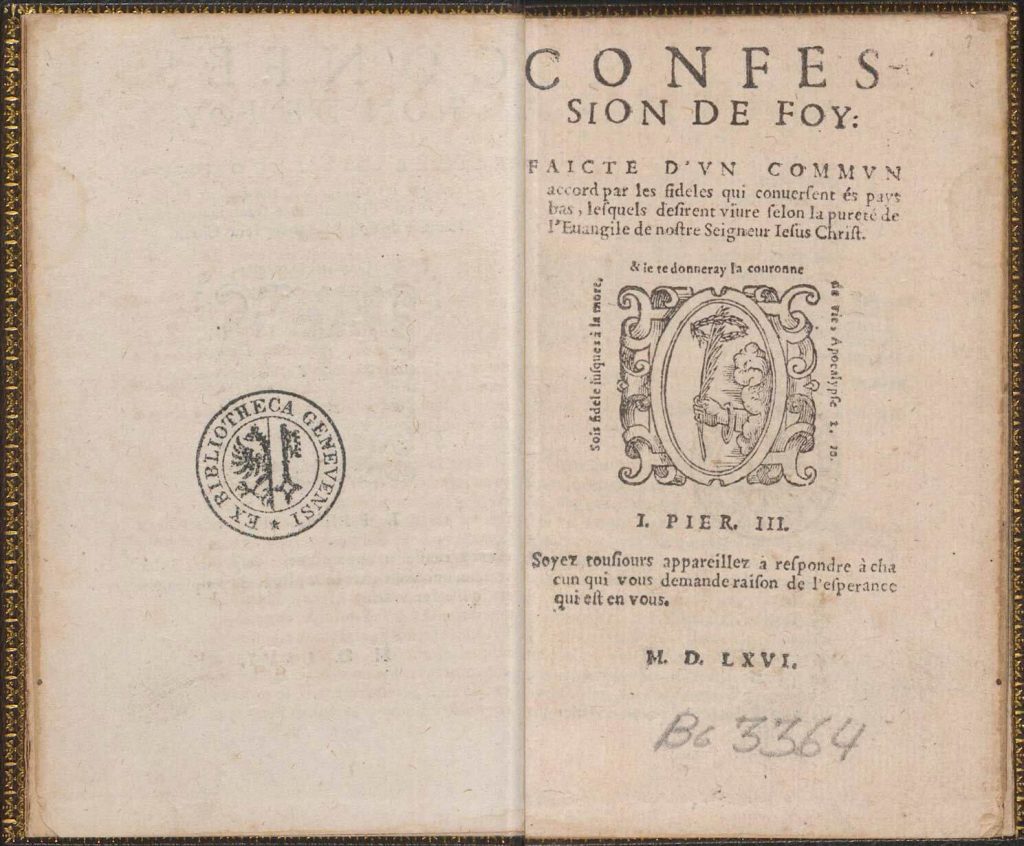 Página del título de una copia de 1566 de la Confesión Belga