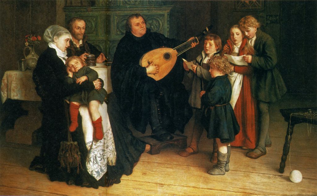 Martín Lutero cantando junto a su familia.
