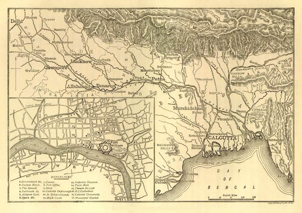 Mapa de Calcuta y el rio Ganges.