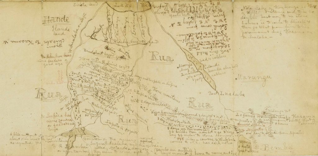 Mapa hecho por el propio Livingstone durante sus expediciones.