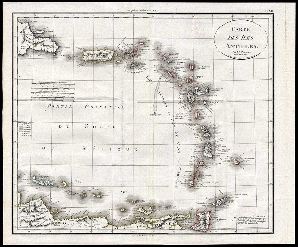 Mapa del siglo XIX de las Antillas.