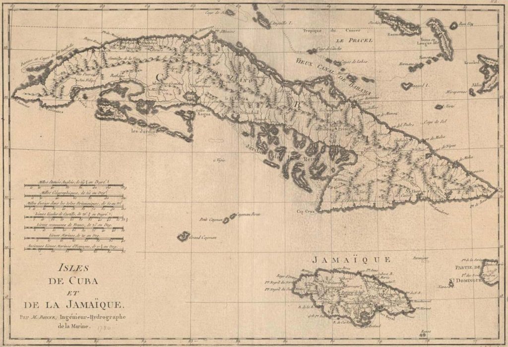 Mapa del siglo XIX de Cuba y Jamaica