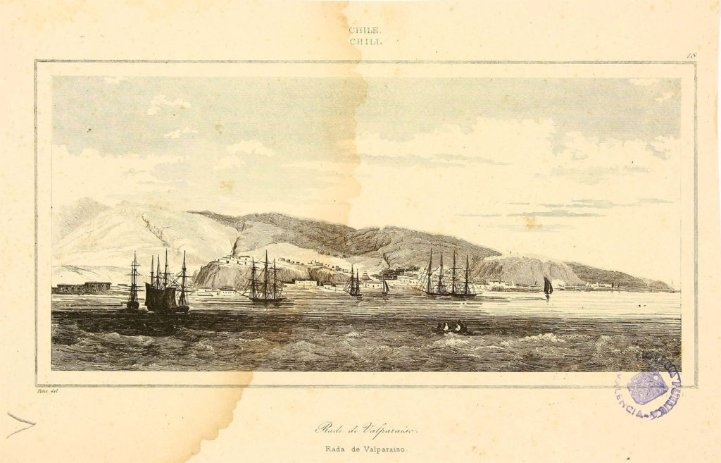 Representación de puerto de Valparaiso en la primera mitad del siglo 19.