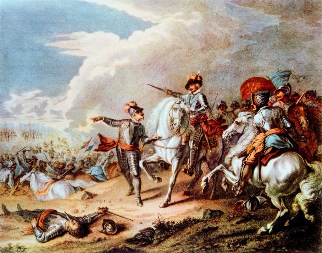 Representación de la batalla de Naseby de 1645. Muy probablemente por el tiempo en el que Bunyan estuvo en el ejercito.