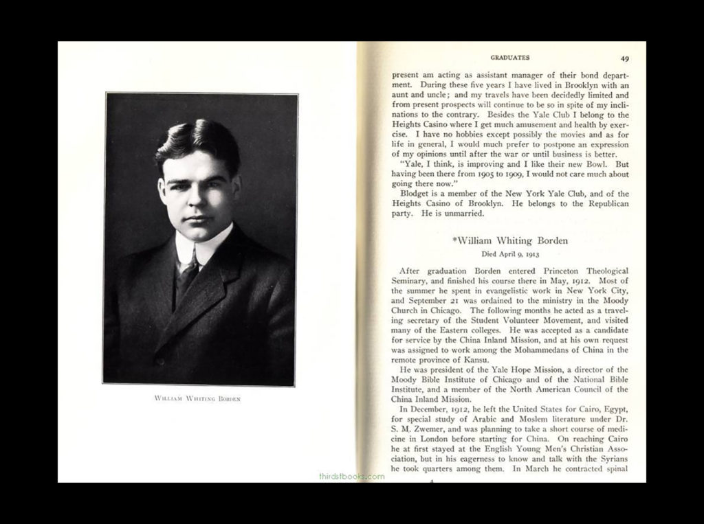 Parte de una biografía de William Borden titulada Borden of Yale.