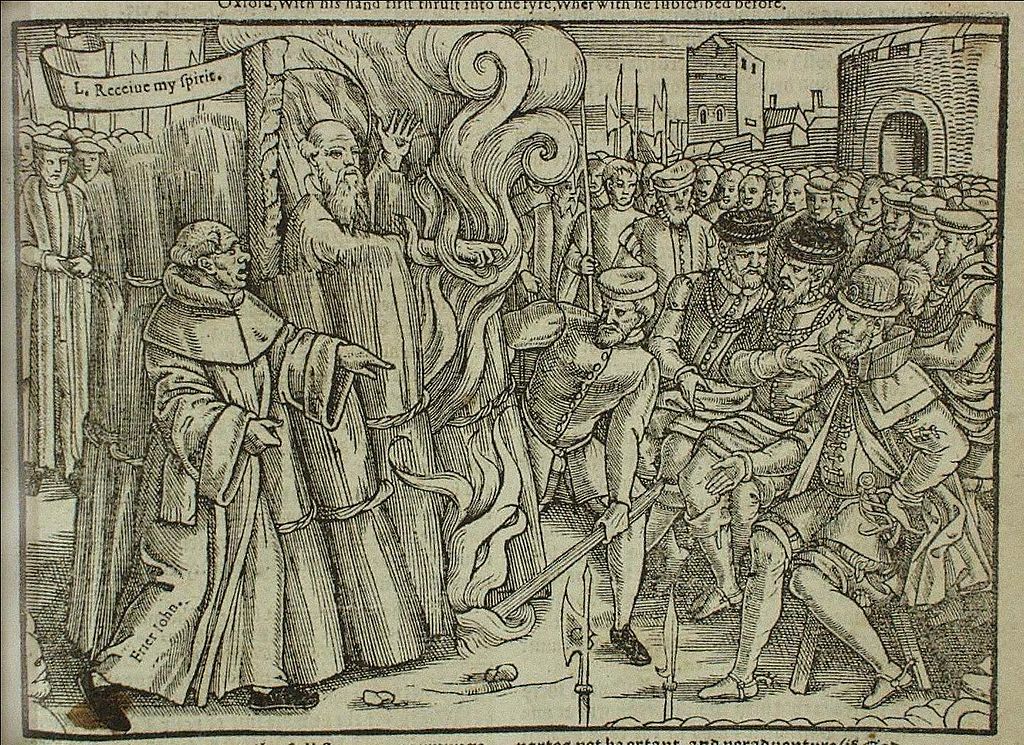 Ilustración del martirio de Cranmer en el Libro de los mártires de John Foxe.