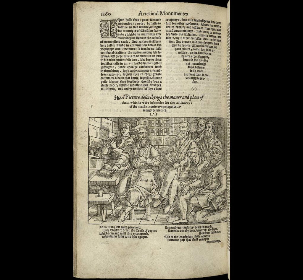 Una página de la primera edición de Actes and Monuments de John Foxe, también conocida como Libro de los mártires de Foxe, publicada en 1563.