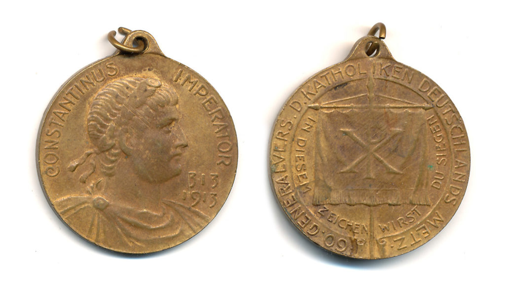 Medalla alemana acuñada en peregrinación a Metz en 1913, recordando el XVI centenario del Edicto de Milán.