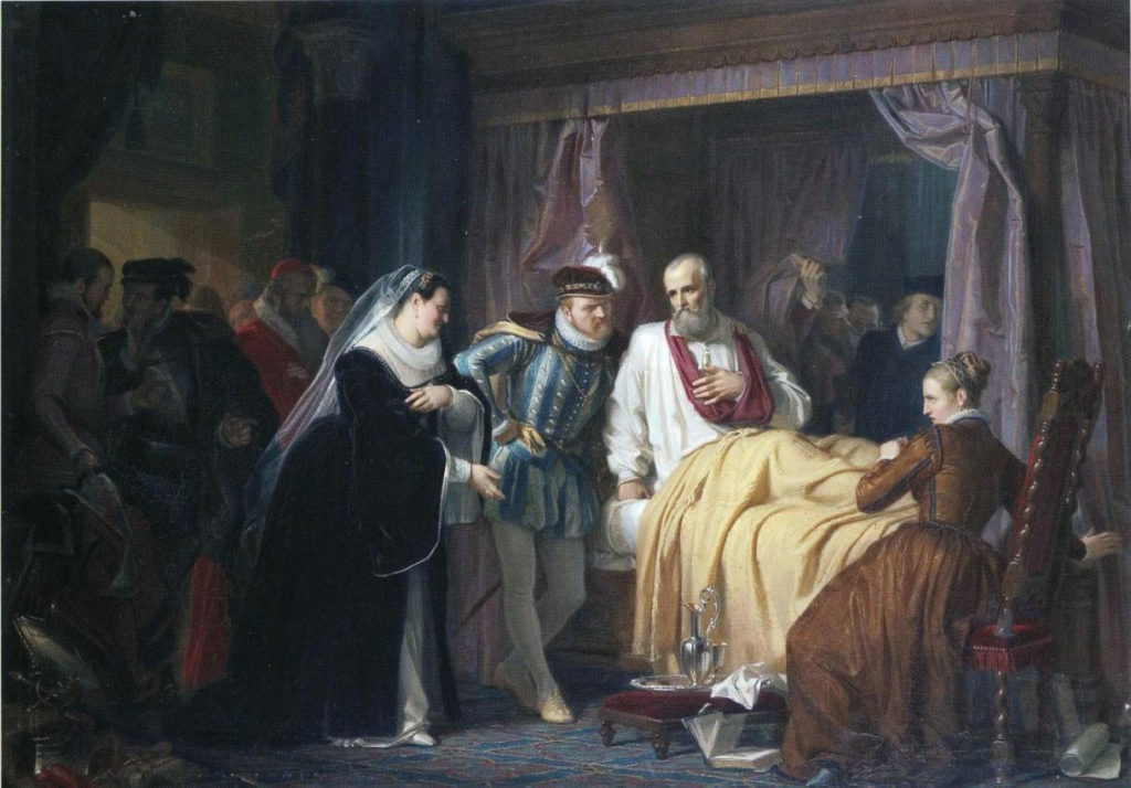 Carlos IX y Catalina de Médicis visitando a Coligny