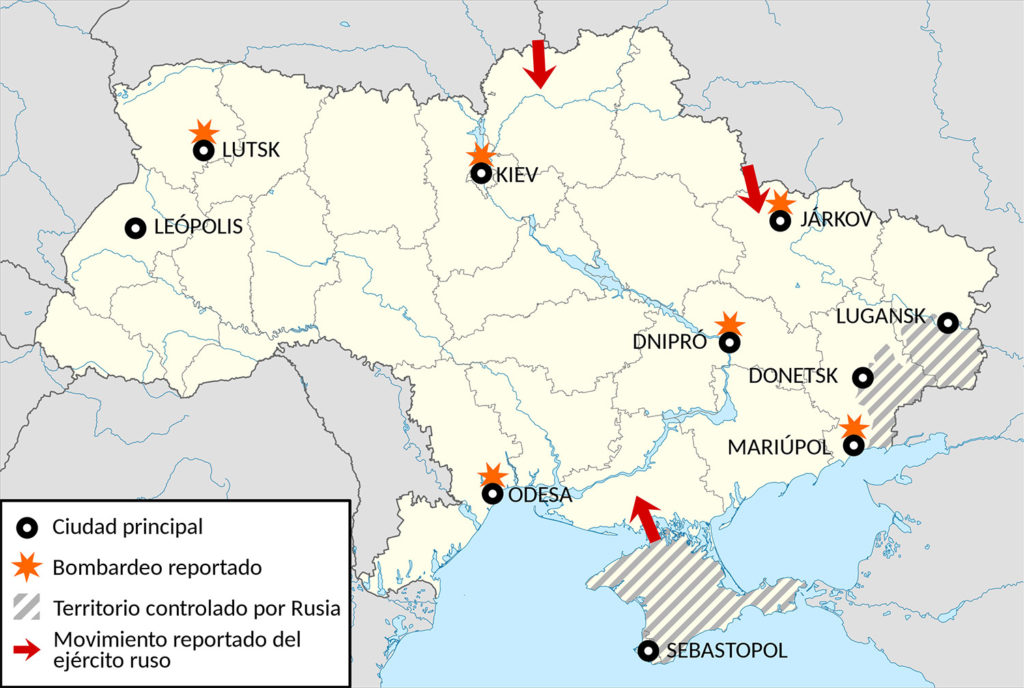 Mapa de la invasión rusa a Ucrania.