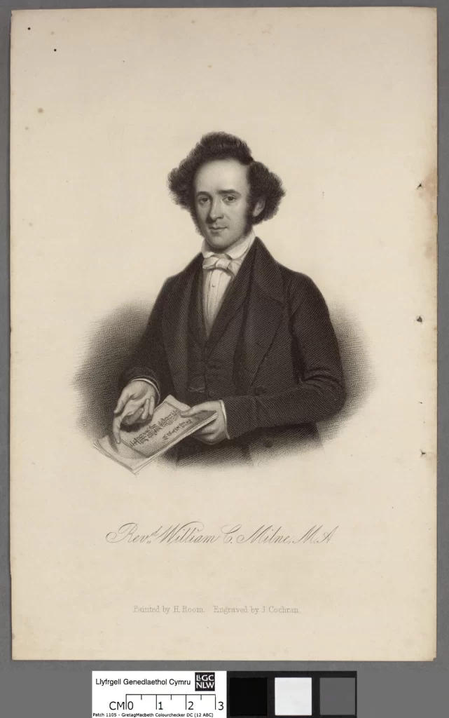 Un retrato de la Colección de retratos galeses de la Biblioteca Nacional de Gales. Persona representada: William Milne – Misionero en China